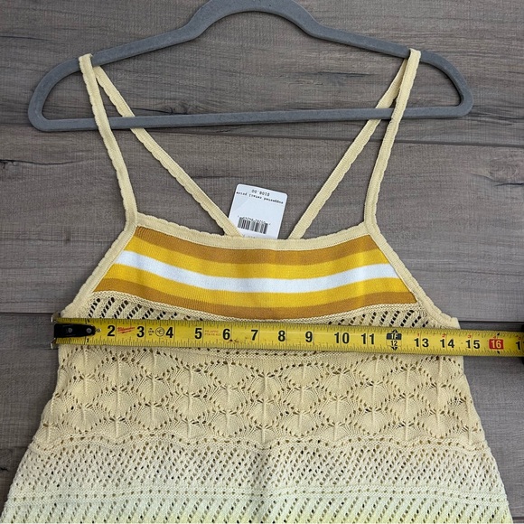 Free People Yellow Cream Stripe Ombre Crochet Knit Y2K Sleeveless Tank M NWT - Picture 9 of 9